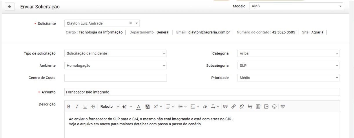 Exemplo com os campos preenchidos